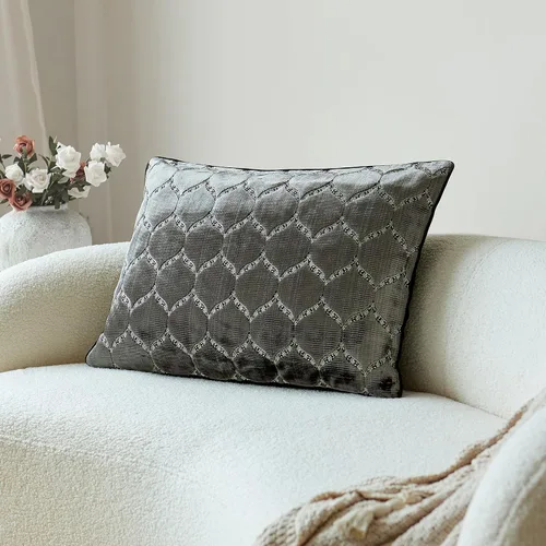 Vista 4 de THE-TINOART Fundas de almohada decorativas de terciopelo de corte morisco, color gris, 18 x 26 pulgadas, fundas de almohada rectangulares para sofá