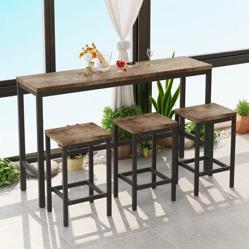 Vista 13 de Merax Juego de mesa de comedor extra larga de 4 piezas con 3 taburetes y reposapiés, mesa de comedor de cocina de diseño moderno, mesa de pub, juego