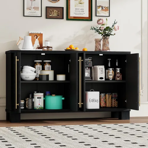 Vista 4 de Armario de almacenamiento de madera con estantes ajustables, mesa de consola de estilo tradicional con manija de puerta de flores talladas para sala