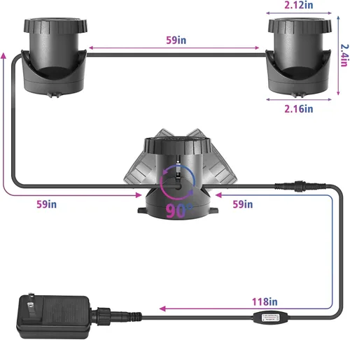 Vista 6 de T-SUN Luz LED para Estanque, 3 Cabezales de Luz Sumergibles, Luces LED para Estanque que Cambian de Color, Luz de Estanque de Jardín con Control