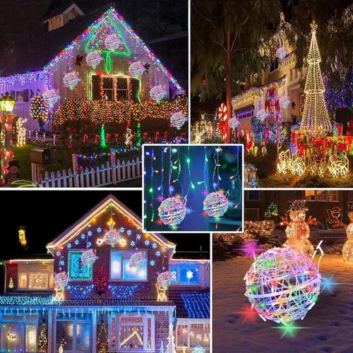Vista 4 de Luces de Bolas de Navidad para Exteriores, Luces de Árbol Impermeables, Paquete de 4 Luces LED Colgantes de Globo Esfera de 7.87" con 8 Modos