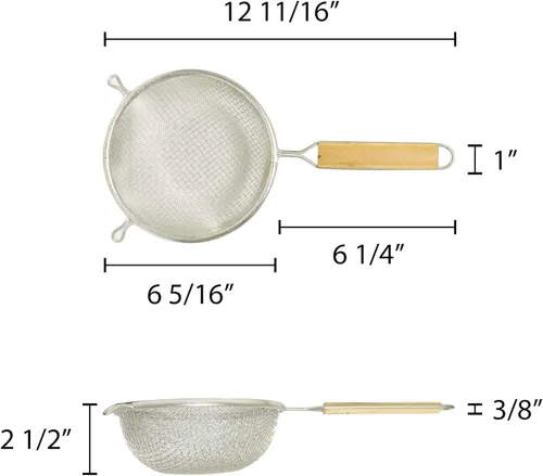 Vista 6 de TrueCraftware - Colador de malla de estaño fino doble de 6 pulgadas de longitud de mango de madera de 6-3/4 pulgadas - Utensilios de cocina, colador