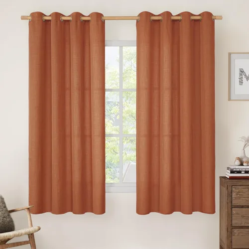 Vista 136 de LAMIT Cortinas de lino marrón caramelo para sala de estar, 84 pulgadas, de lino sintético, texturizado, filtrante de luz, paneles de privacidad