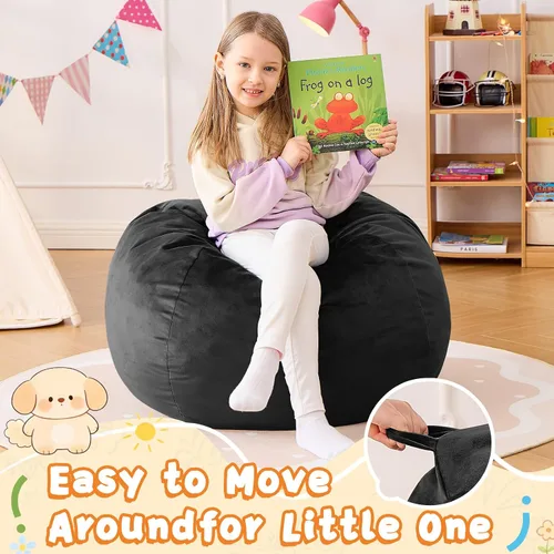 Vista 5 de Puf para niños – Silla redonda de espuma viscoelástica de 2.5 pies – Sofá puff para niños y adolescentes con funda de microfibra suave – Sofá