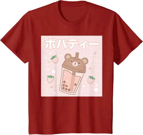 Vista 57 de Camiseta estética Kawaii con diseño de oso lindo y té con leche burbuja, talla S Blanco