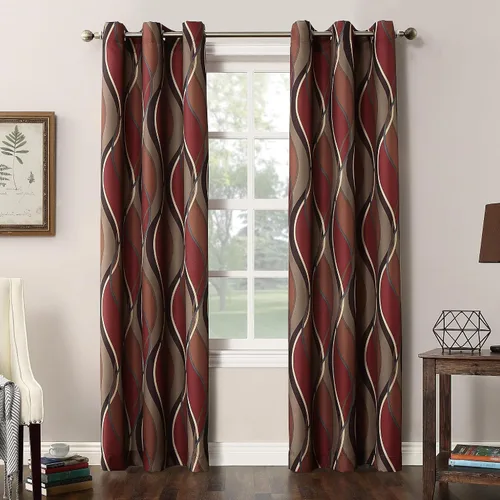 Vista 8 de No. 918 Intersect - Juego de 2 paneles de cortinas semitransparentes con ojales con estampado Ogee Gris carbón