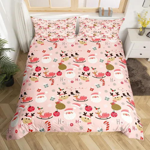 Vista 13 de Juego de funda de edredón con diseño de ciervo de cabaña, tamaño twin, juego de ropa de cama rústica de tablón de madera de árbol de Navidad