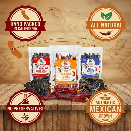 Vista 6 de Paquete variado de chiles secos 12oz ancho Guajillo Pasilla chile mexicano