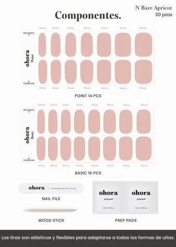 Vista 4 de ohora - Tiras de uñas de gel semicuradas (N Bare Apricot), funcionan con cualquier lámpara para uñas, larga duracion, con 2 almohadillas