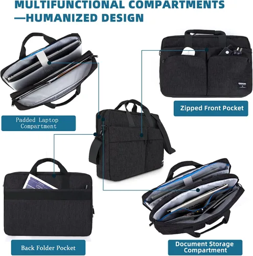 Vista 5 de KINGSLONG Maletín para laptop de 17.3 pulgadas para hombres y mujeres, bolsa de mensajero para laptop con correa para el hombro, bolsa cruzada