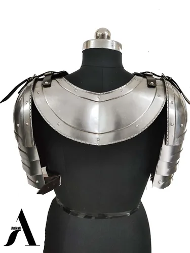Vista 6 de AnNafi Gorget medieval de hierro con hombreras góticas de brazo, protector de hombro para brazo, armadura de guerrero vikingo, protector de cuello