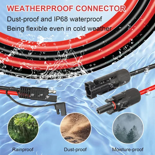 Vista 4 de 2 piezas de 1 pie de cable adaptador de panel solar a SAE - Cable de extensión de conector SAE 10AWG para kit de cargador de batería de panel solar