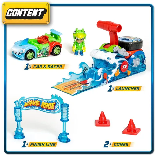 Vista 2 de T-RACERS Wave Race – Lanzador interactivo, con conductor exclusivo y coche.