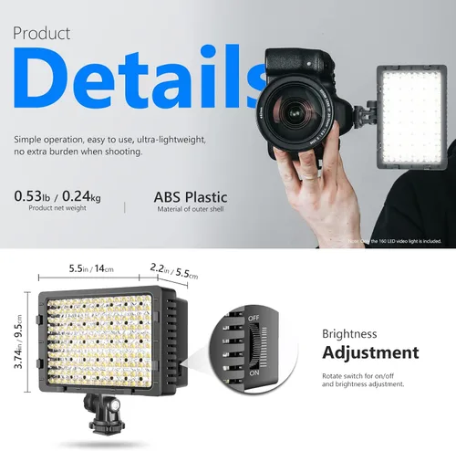 Vista 6 de Foco para cámaras, de la marca Neewer, de 160 LED, alta potencia y regulable