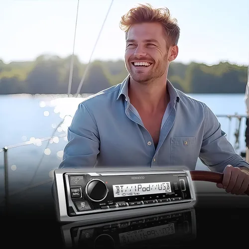 Vista 7 de Kenwood KMR-M332BT Estéreo para Auto y Marina - Single Din, Audio Bluetooth, USB MP3, Entrada Aux, Radio AM FM SiriusXM Ready, Resistente a