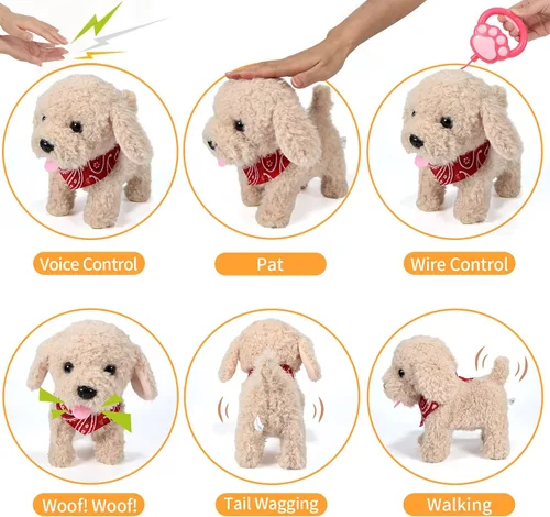 Vista 2 de Juguete de Cachorro de Peluche Interactivo que Camina, Perro Robot Electrónico con Control Remoto Cola Realista que Menea, Juego de Aseo Rico