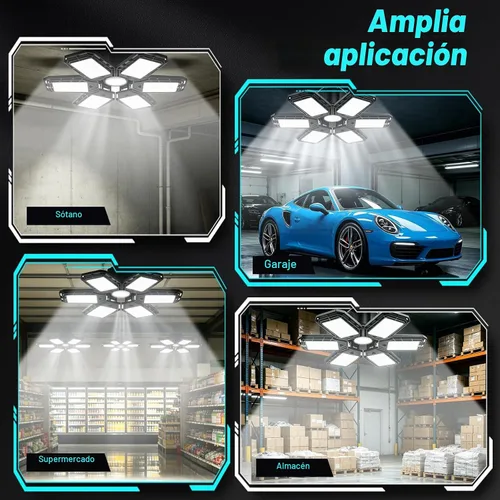 Vista 2 de Luyata Paquete de 4 luces LED de garaje, luz LED de techo de 180 W, 18000 lúmenes, 6500 K, luz LED atornillada con 5+1 paneles deformables