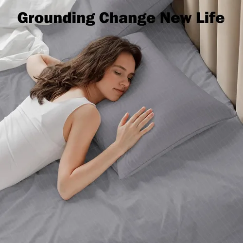 Vista 4 de Grounding Sheets - Sábana bajera ajustable de bolsillo profundo, 90% algodón, 10% fibra plateada, sábanas conectadas a tierra