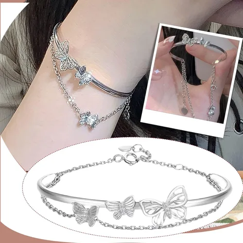 Vista 2 de Pulsera de mariposa abierta para mujer color plateado acero inoxidable plateado talla única