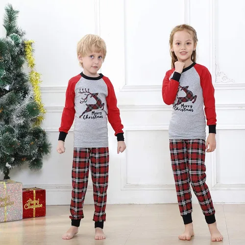 Vista 4 de Pijamas navideñas a juego para familia, ropa de dormir de Navidad con el clásico diseño a cuadros, para hombres y mujeres