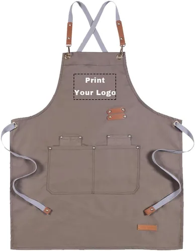 Vista 17 de Delantal de chef personalizado con espalda cruzada con correas ajustables, lona bordada e impresión Beigeapron (bordado)