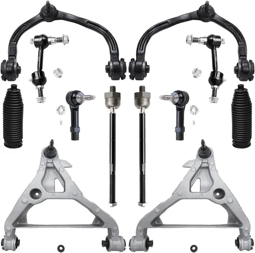 Vista 82 de Detroit Axle – 12 brazos de control superiores e inferiores delanteros con rótulas, barras de unión exteriores e interiores con topes, barras