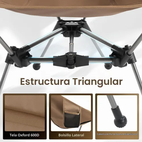 Vista 4 de Camptime Silla de camping portátil, silla de mochilero compacta ligera con bolsillo lateral, silla plegable de asiento ancho para camping