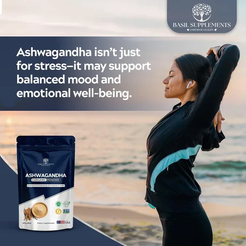Vista 3 de Polvo orgánico de Ashwagandha – Sin OMG, adaptógeno de espectro completo – Soporte para alivio del estrés, sueño y energía – 0.18 oz por cucharada.