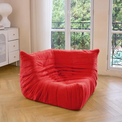 Vista 8 de N&V Fireside - Silla esquinera sin brazos, sofá de piso de pana suave de alta calidad, sofá de espuma para sala de estar, dormitorio y oficina Beige