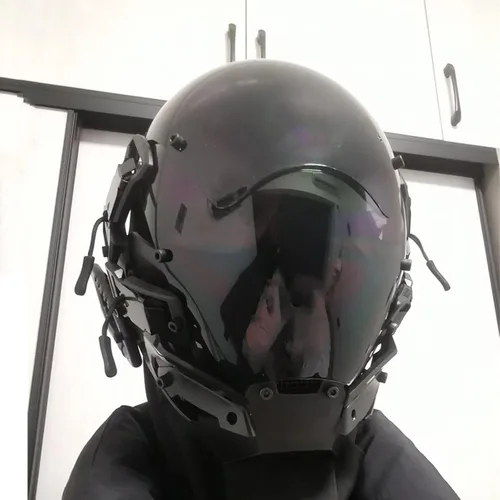 Vista 7 de NECHARI Casco gótico punk máscara futurista Techwear de ciencia ficción gótica máscara de Halloween Cosplay Halloween fiesta música accesorios