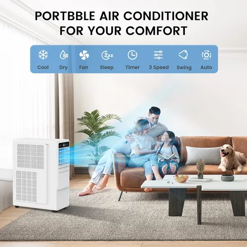 Vista 4 de DOMANKI Aire acondicionado portátil de 12000 BTU para habitaciones de hasta 500 pies cuadrados, unidad de CA portátil 3 en 1 con ventilador