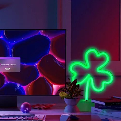 Vista 9 de ENUOLI Letreros de neón LED con forma de trébol, luces decorativas verdes, funciona con USB/batería, luces de decoración con base, letrero de neón