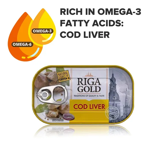 Vista 6 de Riga Gold Hígado de bacalao en aceite propio 4.27 oz/ 121g de Islandia (paquete 3)