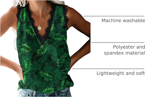 Vista 243 de VIISHOW - Camiseta sin mangas, sexy, con cuello en V y bordes de encaje para mujer, camisola de vestir, camisas de gasa, sin mangas, casuales