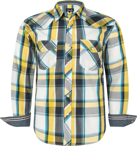 Vista 10 de Camisas occidentales de manga larga con botones para hombre, camisas a cuadros de ajuste regular Blkslub