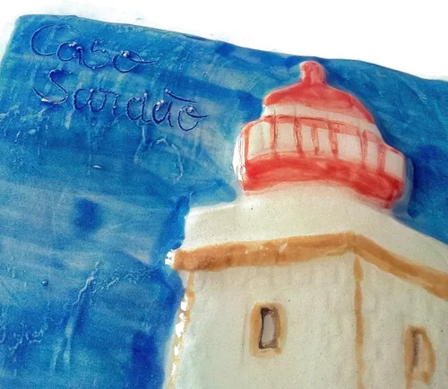 Vista 6 de Azulejo de faro de cerámica portugués hecho a mano