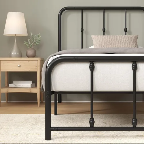Vista 6 de Zinus Leonardo - Marco de cama con plataforma de metal, cabecero victoriano, tamaño individual Heavy Duty Bed Base, Ample Underbed Storage Space