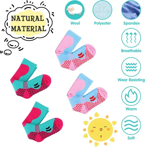 Vista 5 de Calcetines de esquí para niños, 2 pares de calcetines de esquí cálidos y largos hasta la rodilla, para nieve, invierno, esquí, snowboard, patinaje