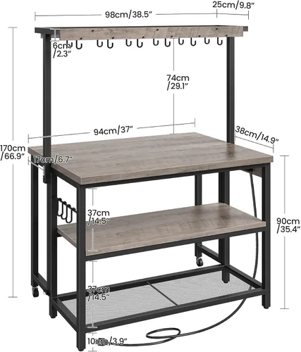 Vista 4 de CHOEZON Isla de cocina con toma de corriente, mesa de isla de cocina con parte superior plegable, islas de almacenamiento estacionario, barra