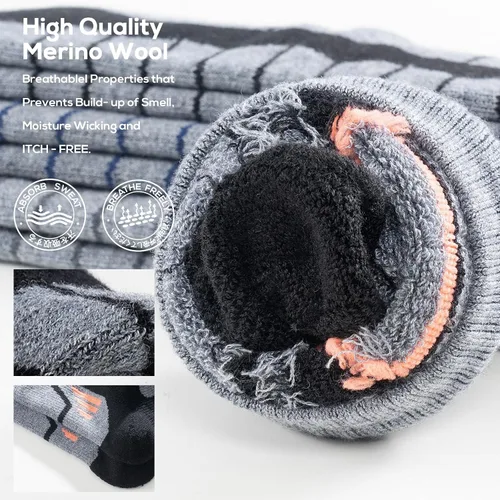 Vista 3 de Calcetines de lana de merino para esquí para hombres, mujeres y jóvenes - Calcetines térmicos de snowboard con amortiguación completa por encima