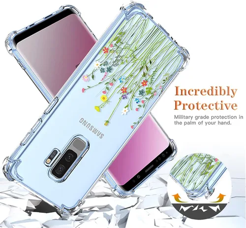 Vista 7 de Funda de teléfono para Galaxy S9 Plus, Samsung S9+ G965U, funda transparente con patrones de jardín de flores, funda protectora para Samsung Galaxy