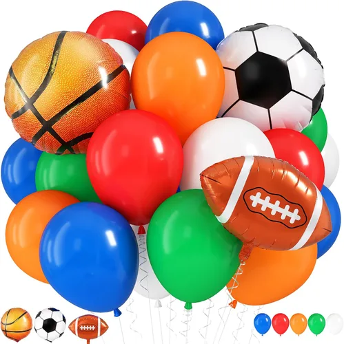 Vista 24 de Globos de fútbol, globos de látex blanco y negro de 12 pulgadas con balón de fútbol de 22 pulgadas, globo de aluminio 4D para niños, decoración