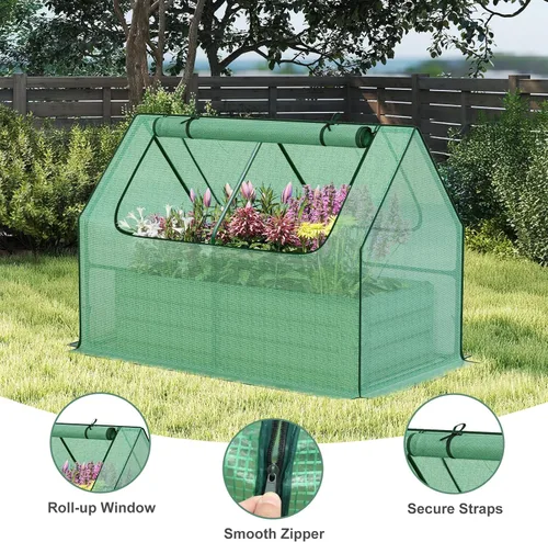 Vista 5 de Aoodor Kit de invernadero elevado de 4 pies x 2 pies x 1 pie con cama metálica elevada con 2 puertas enrollables con cremallera, para verduras