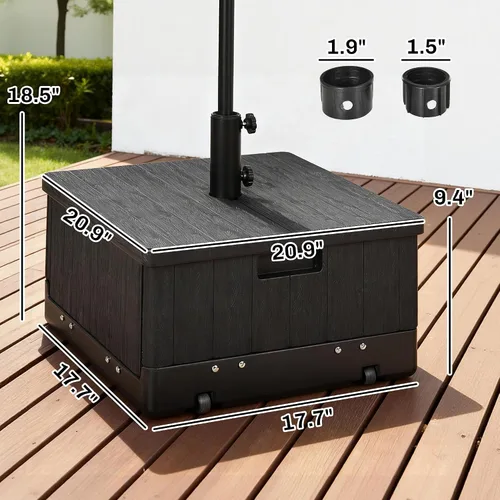 Vista 3 de Outsunny Base de sombrilla para exteriores 2 en 1, maceta con orificio de drenaje, capacidad de 175 libras, resistente, rellenable, con ruedas