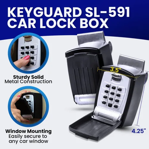 Vista 2 de KeyGuard Pro SL-591 - Caja de bloqueo con botón de golpe para vidrio del automóvil, Negro