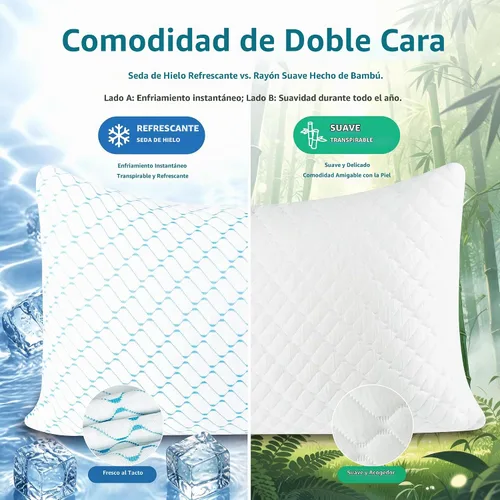 Vista 2 de VAINOC - Almohadas de espuma viscoelástica tamaño estándar, conjunto de 2, almohada firme de enfriamiento ajustable para dormir de lado, espalda