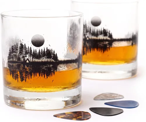 Vista 18 de Juego de vasos de whisky de paisaje de playa Black Lantern Juego de 2 vasos estilo antiguo de 11 oz Vasos de cóctel con base pesada en caja