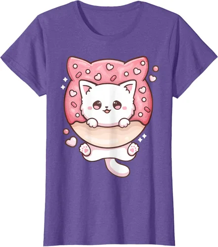 Vista 21 de Camiseta Kawaii Cat Donut Anime Lover Otaku, Negro