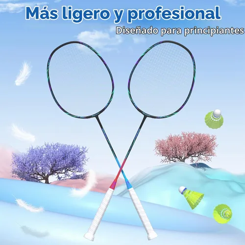 Vista 4 de Raquetas de bádminton profesionales de fibra de carbono para patios traseros y gimnasio 2 PCS negro