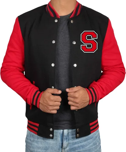 Vista 2 de Decrum Chaqueta de letras negra y amarilla para hombre, chaqueta de bombardero universitaria de béisbol de secundaria para hombre, chamarra Varsity